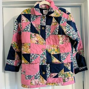 [SOLD] Banjanan Goldfinch coat in patchwork blue and pink